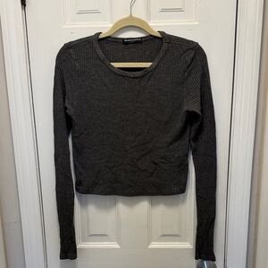 Brandy Melville Dark Gray Ribbed Long Sleeve Top